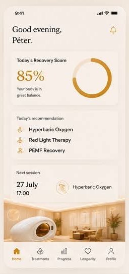 Meduza App kezdőképernyő: napi Recovery Score és mai ajánlások
